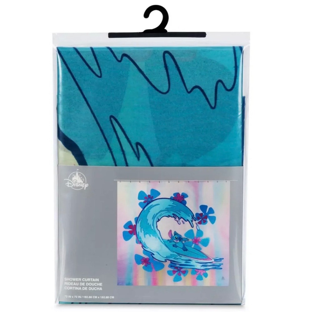 Disney Lilo & Stitch Surfing Wave Hibiscus Shower Curtain 72x72 New